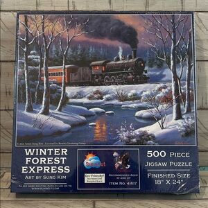 Train Snow Scene Puzzle "Winter Forest Express" by Sung Kim 500 pcs Eco-Friendly